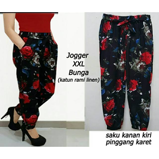 jogger bunga XXL, jogger, jogger motif bunga, jogger jumbo celana, celana wanita, celana Jumbo, ootd