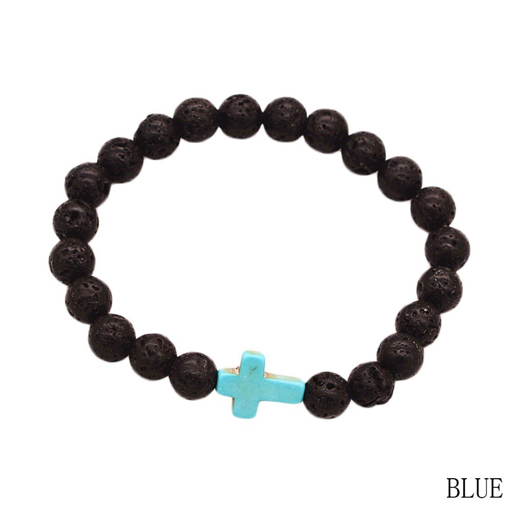Blue Turquoise Buddha Cross Owl Skull Beaded Elastic Yoga Men Healing Bracelets