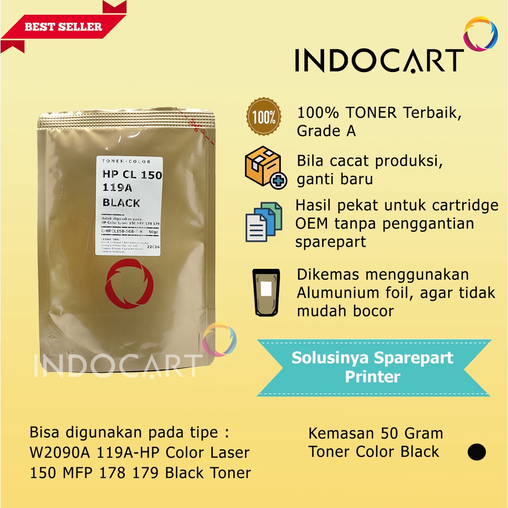 Serbuk Toner Warna Jepang-HP 119A Color Laser 150 MFP 178 179-50gr-Black