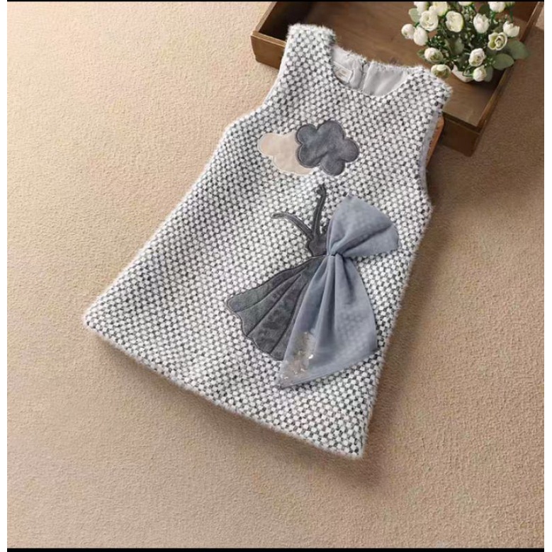 Dress Gaun Tweed Import Anak Perempuan Elegan Mewah