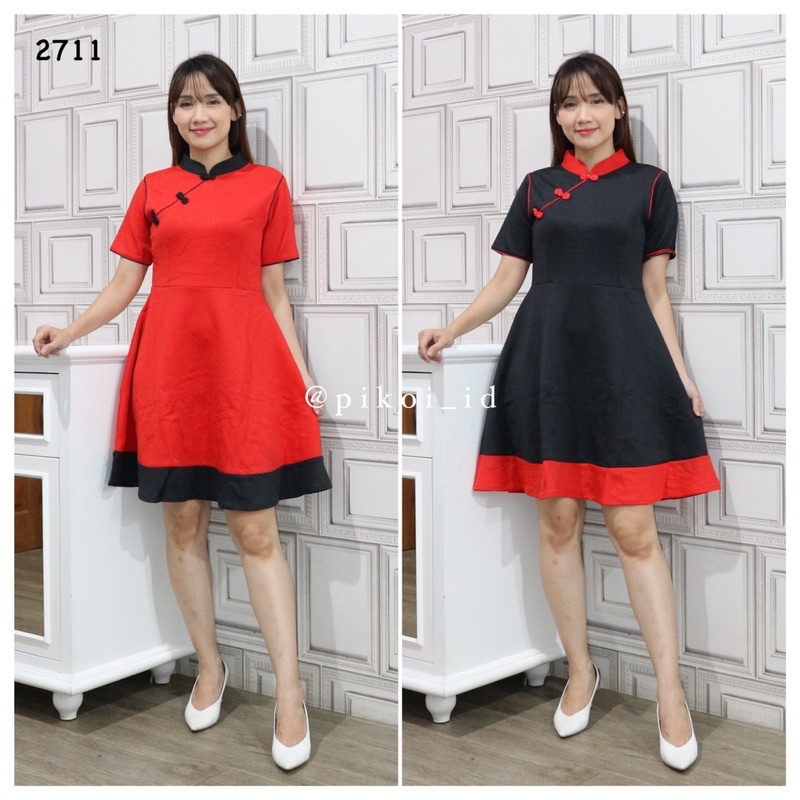 Dress cheongsam merah / dress qipao cantik / dress sincia / dress imlek murah / CNY dress merah 2701