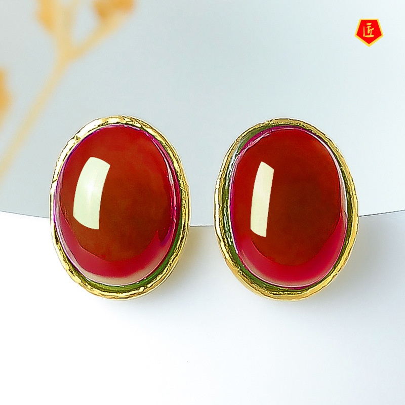 [Ready Stock]Elegant Exquisite 999 Gold Hetian Jade Agate Earrings