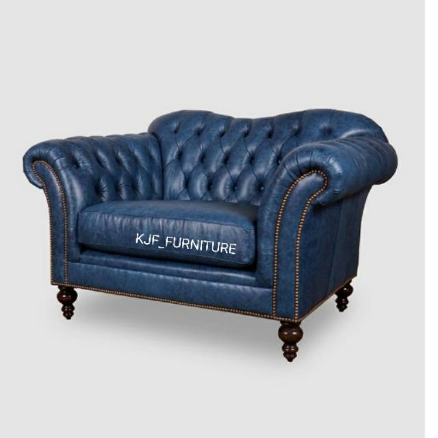 Sofa chesterfield dudukan single kulit sintetis klasik modern