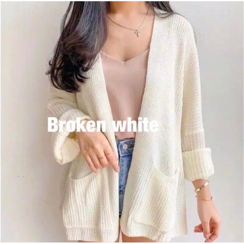 4XL- 5XL Cardigan Rajut Jumbo Premium/ Cardigan Rajut Oversize/ Outer Jumbo Big Size/ Rajut Murah-Broken White
