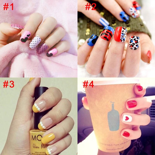 (ISI 24 PCS ) Kuku palsu motif lucu motif korea fakenails nails sudah ada lem
