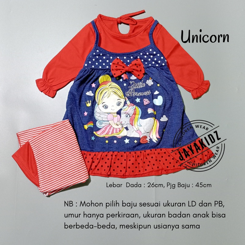 Gamis Bayi Perempuan Usia Baby Newborn 0 6 12 Bulan - Baju Muslim Dres Anak Bayi Perempuan 0 3 6 12 Bulan 1 Tahun-MERAH-UNICORN