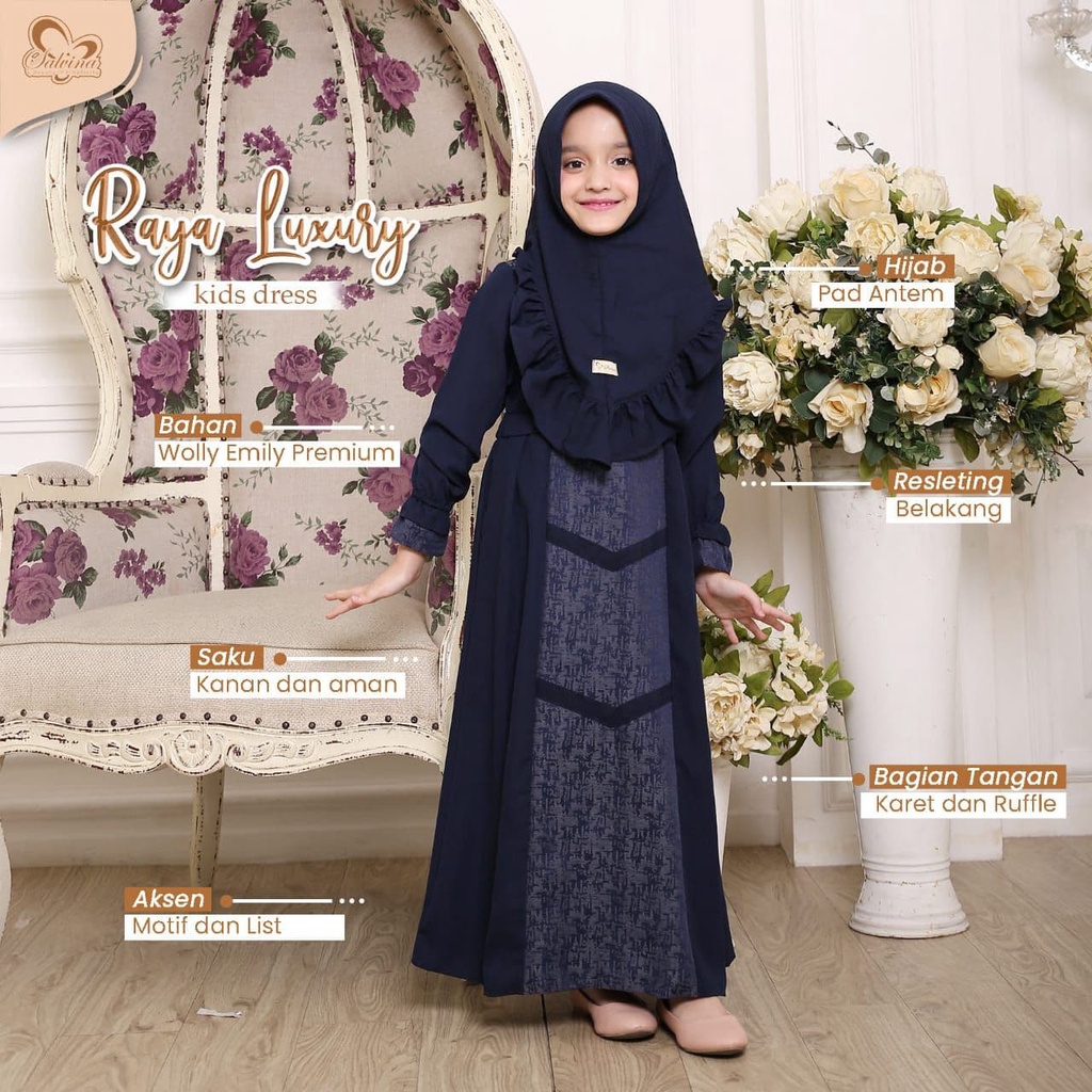 Salvina Hijab Sarimbit Gamis Raya Luxury Quality Premium Syari'i - Couple Ibu Anak - Gamis Anak