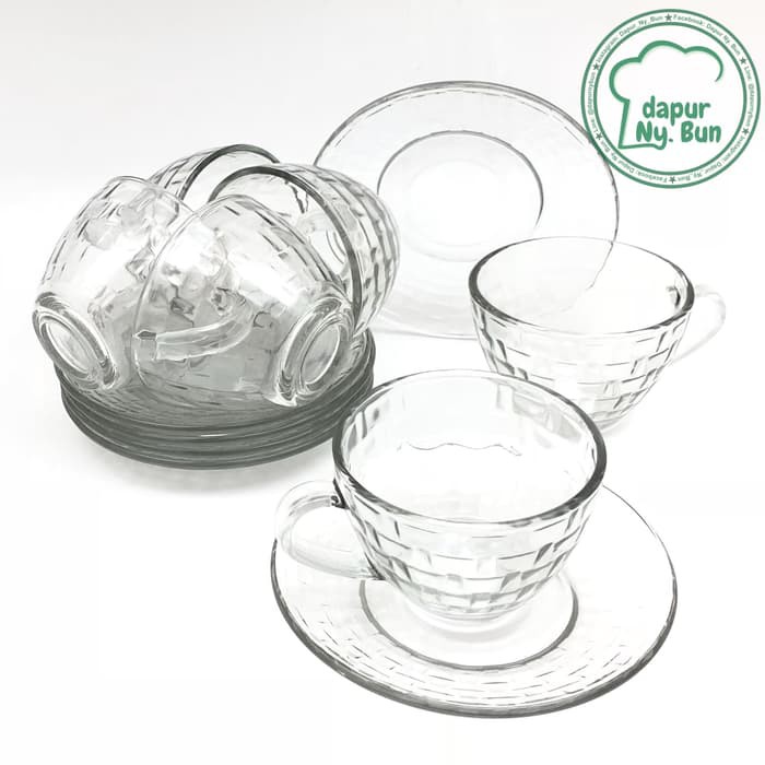 DISKON Kimglass 6 Pasang Cup + Saucer / Cangkir Teh / Cangkir Kaca TERMURAH