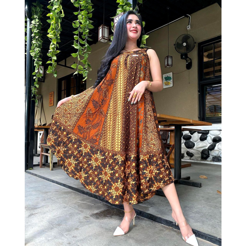 BATIK WANITA KEKINIAN DASTER DRESS RAYON YUKENSI PAYUNG JUMBO SOGAN MONOCROM BUMIL MURAH ADEM