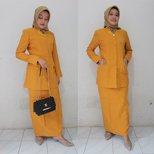 Blazer warna kuning 216 setelan Rok Dan Celana-seragam Guru dan PNS-Pakaian Pemda terbaru-blazer terbaru