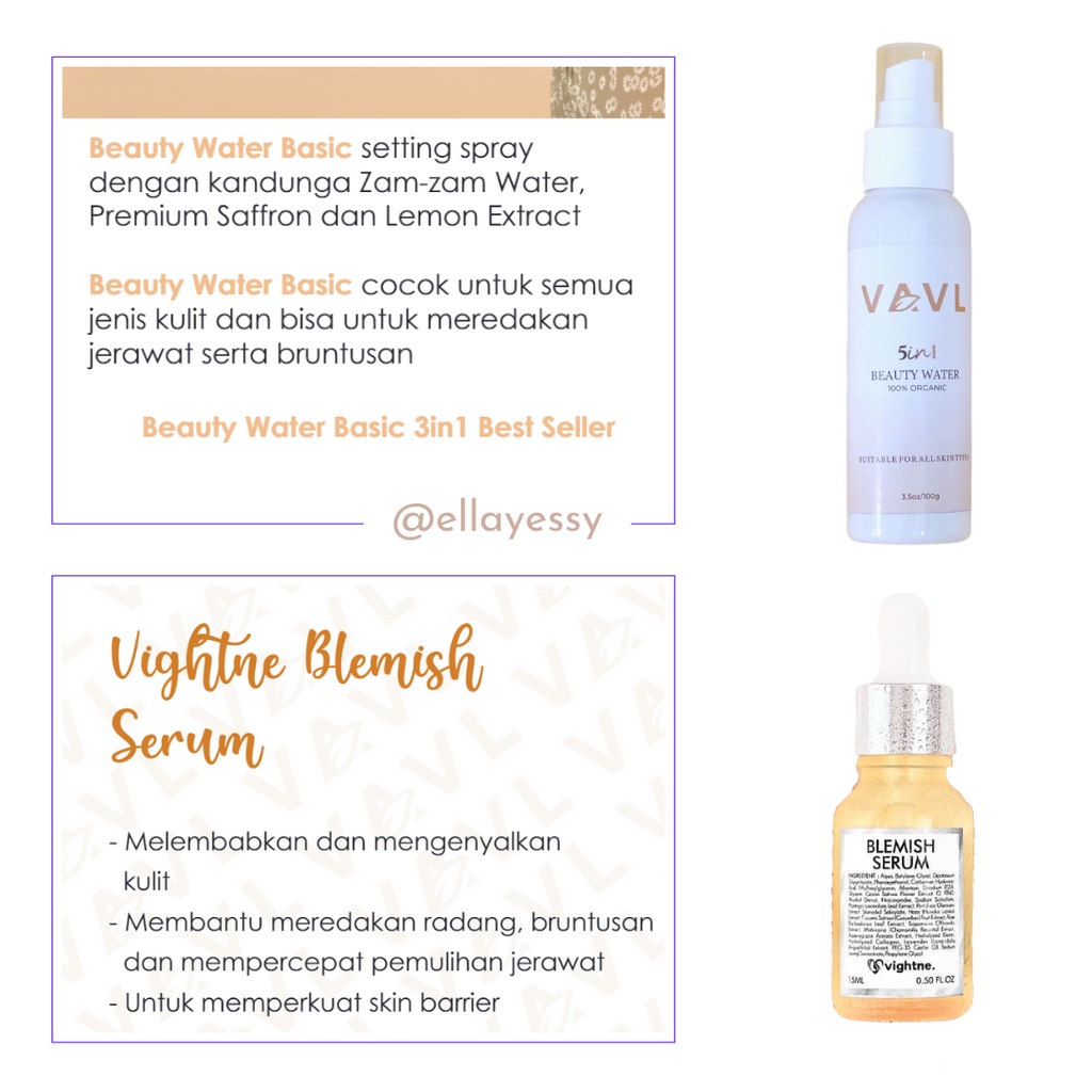 VAVL TERLARIS paket beauty water + blemish serum + free gift