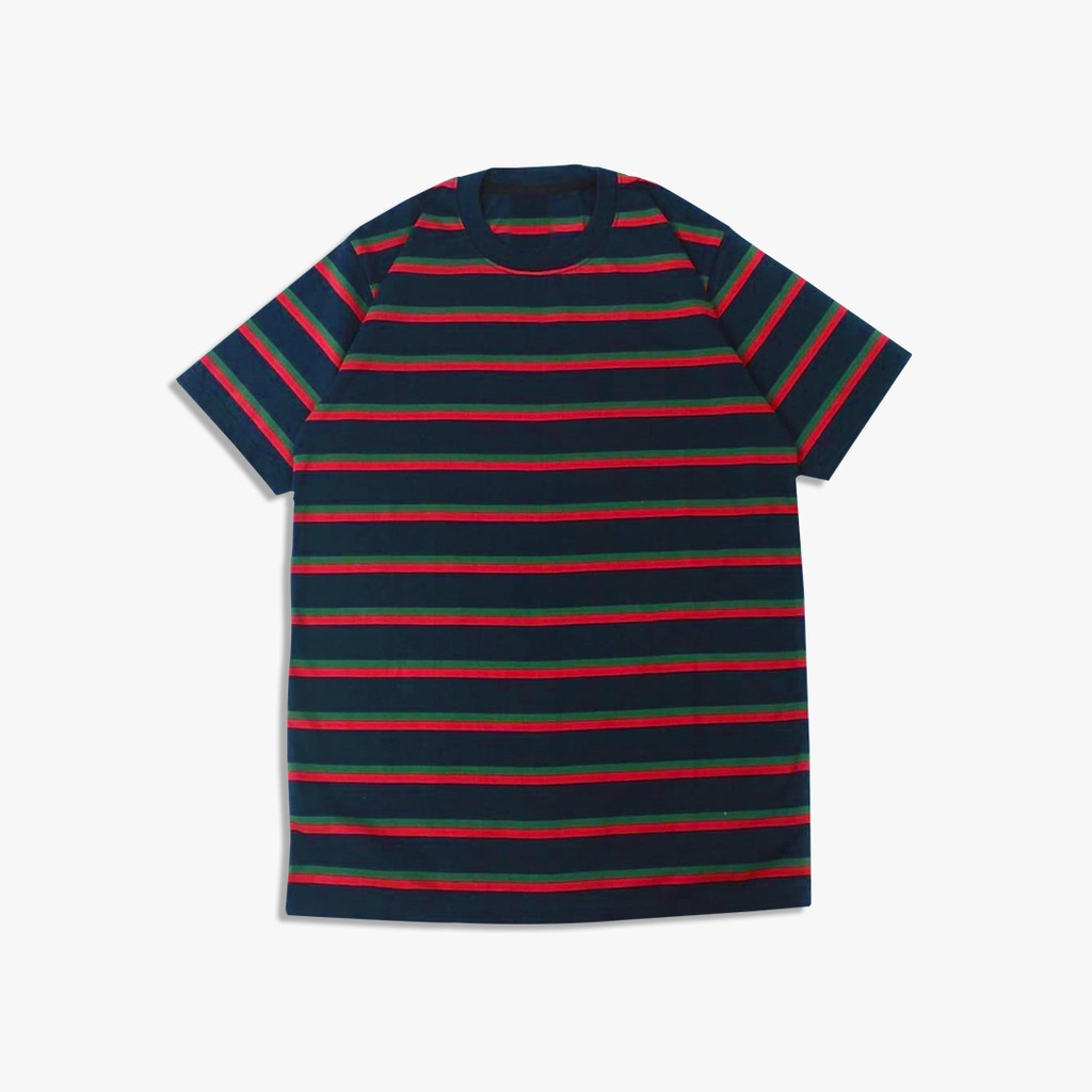 KAOS STRIPE 3 WARNA BOLD NAVY katun pria dan wanita