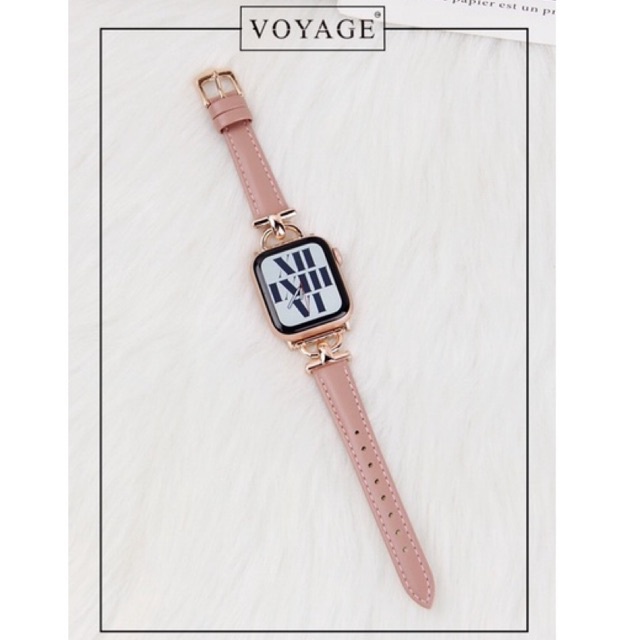 VOYAGE Rose stainless leather Strap Fashion Wanita Tali Jam tangan Apple Watch series 8 ultra 5 3 6 7 38mm 41mm 45mm kulit Slim