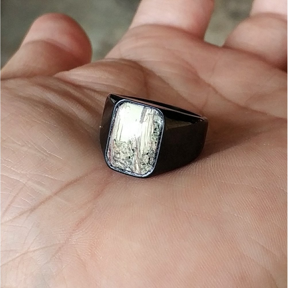 CINCIN BATU AKIK NATURAL PIRUS - PYRUS AFGHANISTAN RING TITANIUM HITAM OCTAGON