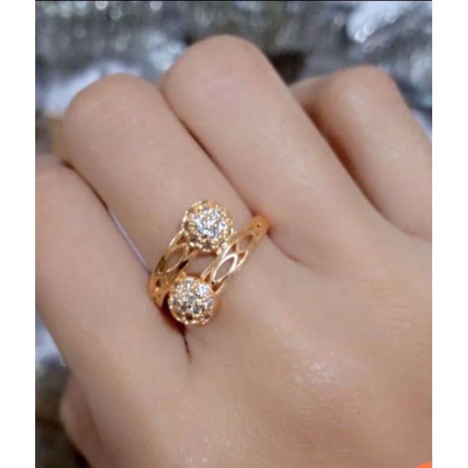 CINCIN EMAS MODEL 2 BOLA PERMATA XUPING TITANIUM ANTI KARAT TIDAK LUNTUR / CINCIN EMAS WANITA MODEL TERBARU / CINCIN WANITA KOREA KEKINIAN 2022