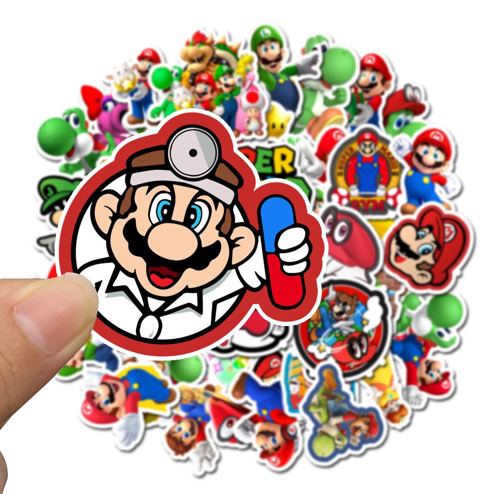 50 Super Mario Cartoon Stickers Toy Computer Mobile Phone Notebook Water Cup Helmet Luggage Personalized Graffiti Creative Waterproof Stickers