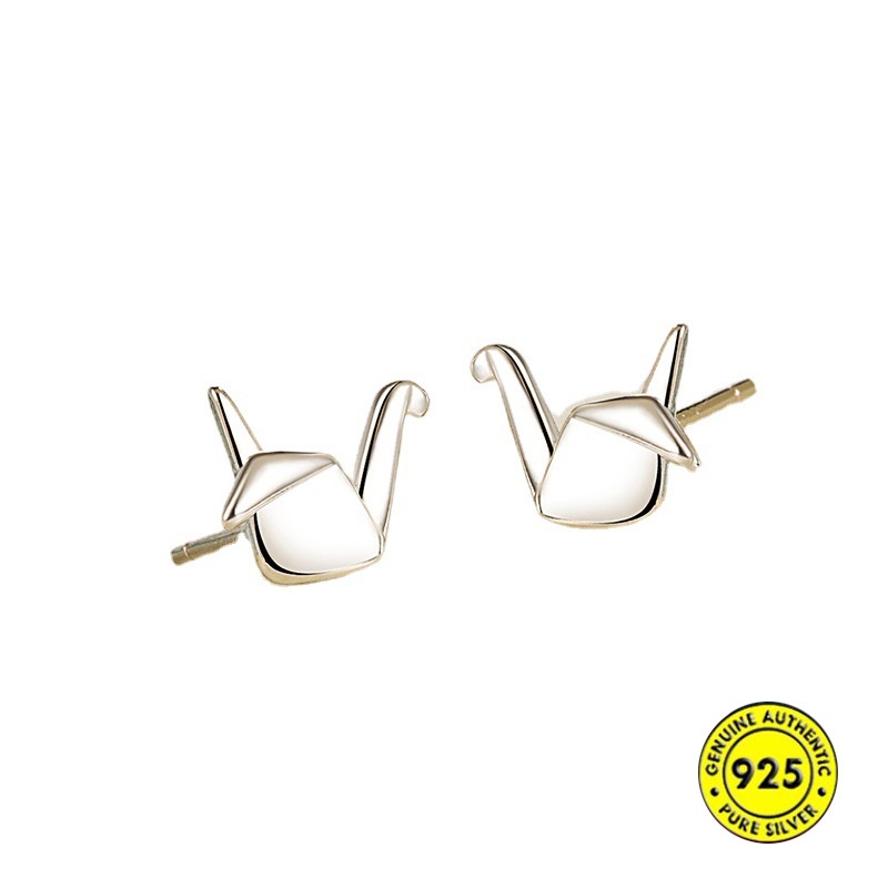 Anting Stud S925 Sterling Silver Bentuk Bangau Kertas Tidur Untuk Wanita