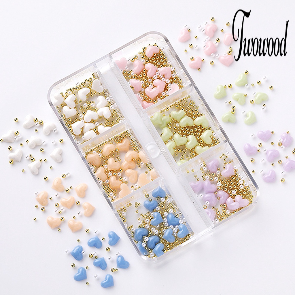 Twowood Set Manik-Manik Bentuk Hati / Bunga 3D Untuk Dekorasi Nail Art