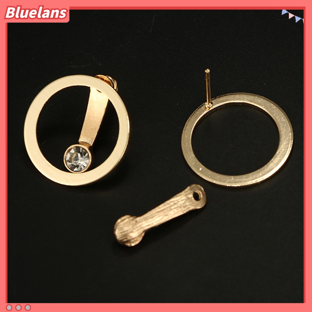 Bluelans Anting Tusuk Dua Sisi Bentuk Lingkaran Hollow Aksen Berlian Imitasi Untuk Wanita