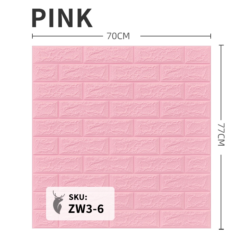 Wallpaper Dinding Foam 3D Motif Batu Bata Walpaper Stiker Dinding Dekorasi Kamar Murah 3dWalpaper 70 x 77 cm High Quality Guarantee-Z306 PROMO PINK 3MM