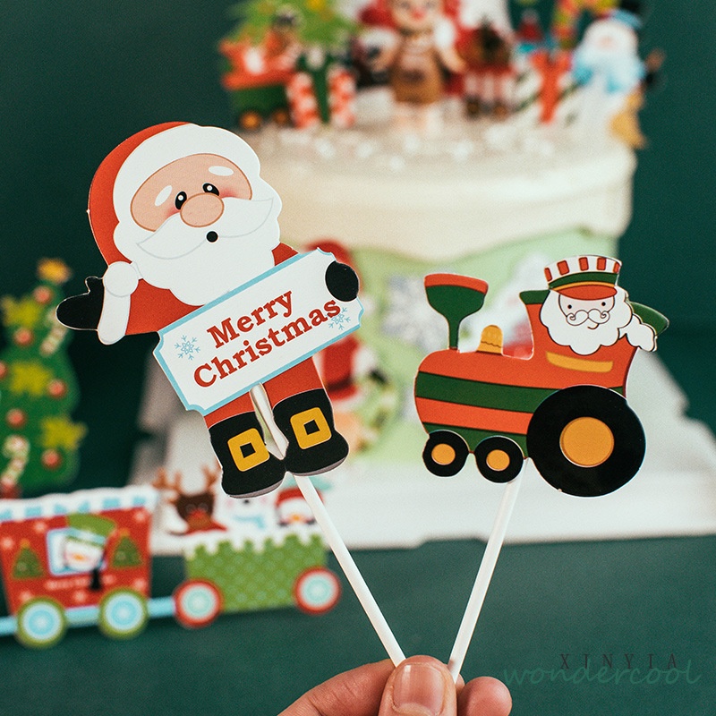 1 Set 7 Styles Topper Kue Desain Merry Christmas Bahan Akrilik Untuk Dekorasi Natal-Won