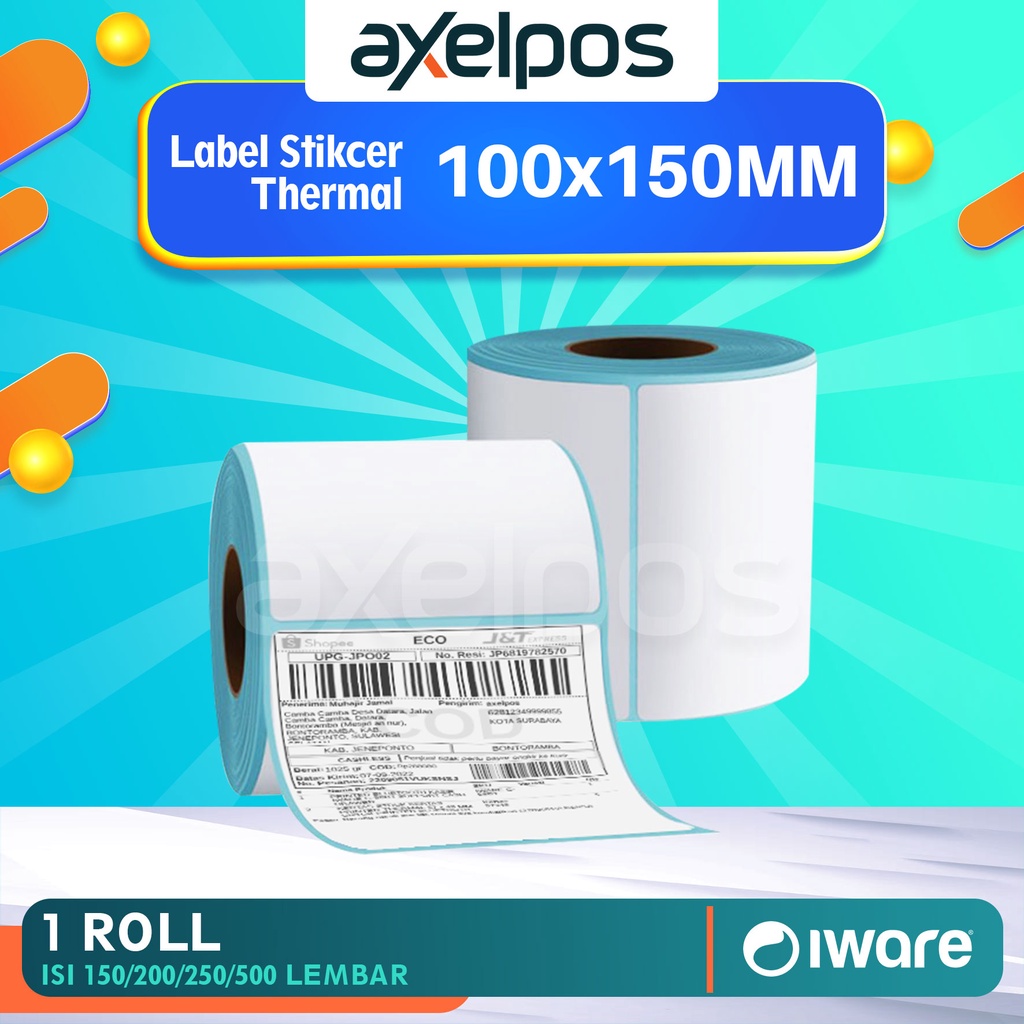 LABEL BARCODE 100 X 150 mm KERTAS STICKER DIRECT THERMAL 100x150 mm Isi 150/200/250 Pcs