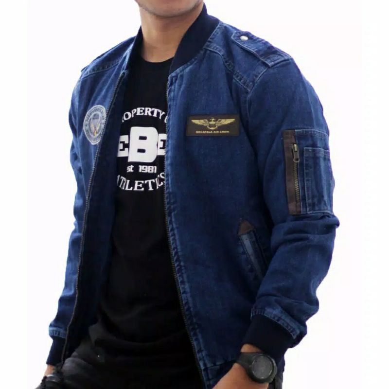 TURUN HARGA ! JAKET PRIA JEANS ROCAFELA ORIGINAL / JAKET BOMBER JEANS PRIA