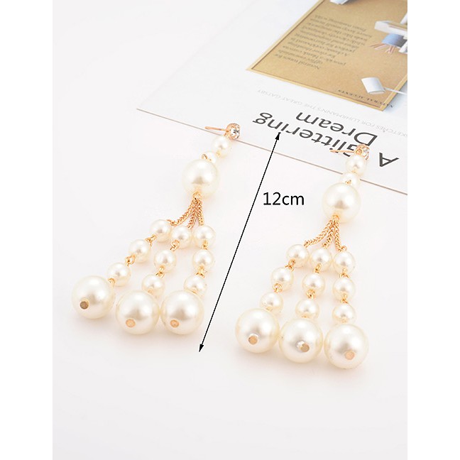 LRC Anting Tusuk Fashion Gold Color Pearls Decorated Long Earrings