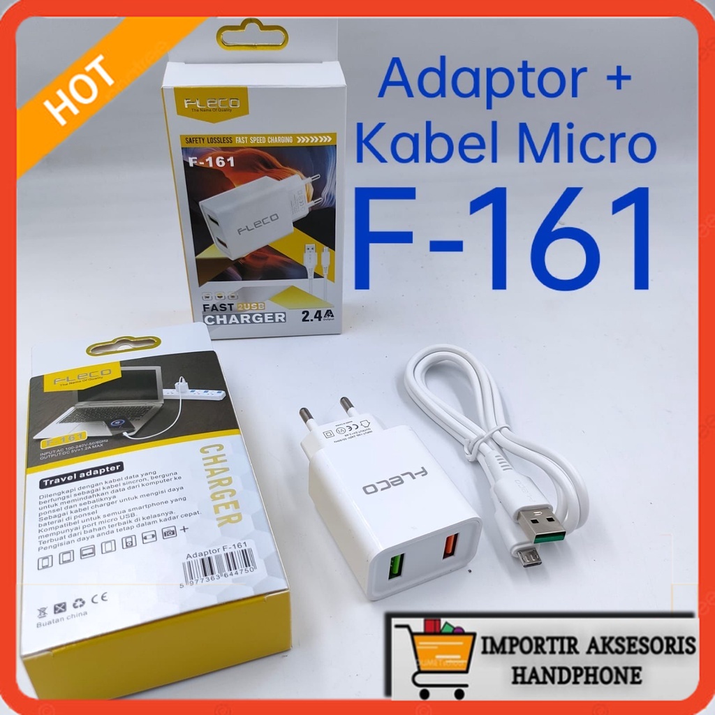 Charger FLECO F-161 Fast Charging Cas 2output + kabel micro usb