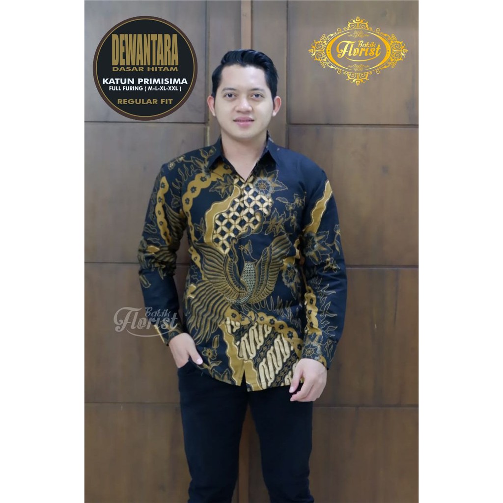 Batik Solo DEWANTARA PANJANG Kemeja Pria Katun Primisima Full Furing