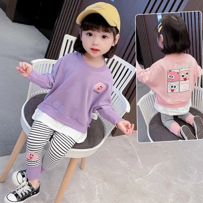 BABYLOVANTA - sweater + legging strip belang / baju baby import motif  PINK &amp; UNGU SWEATER baby usia 0-5 tahun