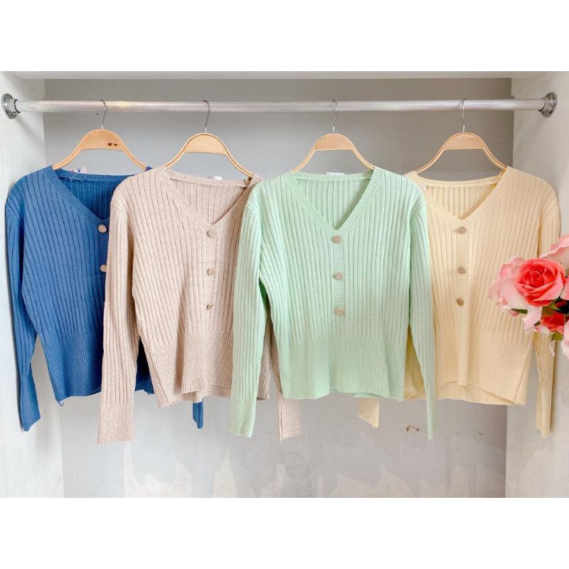 BLOUSE RAJUT / BLOUSE KOREA / BLOUSE WANITA / CARDI RAJUT - IMPOR REAL PICT