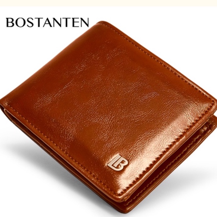 BOSTANTEN Dompet Lipat Pria Koin Ritleting Bahan Kulit PU Hitam/Kopi/Coklat-Coklat Terang + BOX