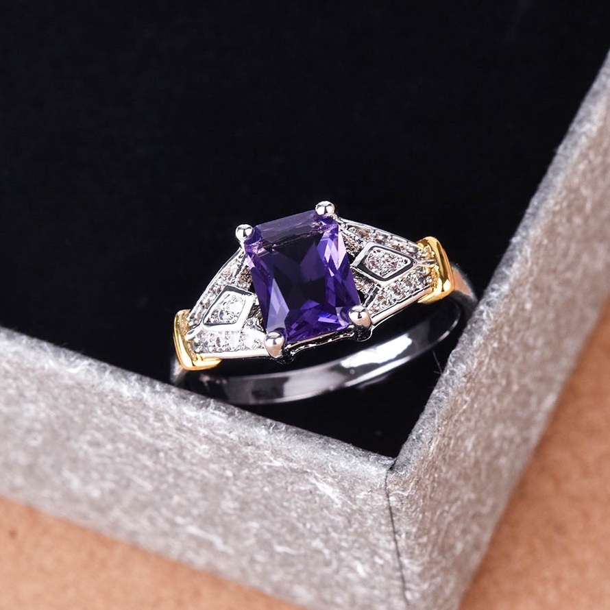 Cincin Gaya Berlian Perak 925 Wanita(Ungu/putih/biru/hijau)