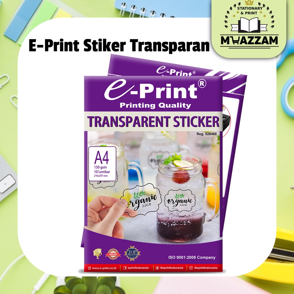 

E Print Transparent Sticker A4 150gsm 10 lembar Stiker Transparan