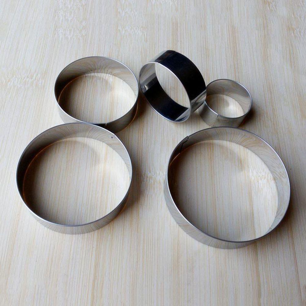 Populer 5pcs Lingkaran Bulat DIY Slicer Mousse Ring Biskuit Set Cookies Cutter