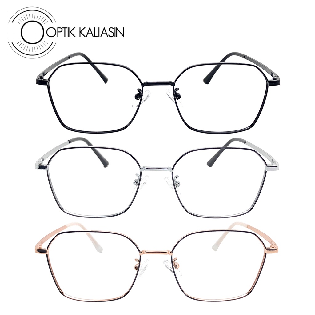 OPTIK KALIASIN - Frame kacamata pria wanita kotak segi enam besi minus plus anti radiasi photochromi