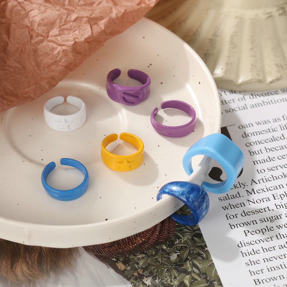 Geometric Weird Colorful Rings for Women Girl Jewelry Resin Hand Painted Rings Accessories Gifts