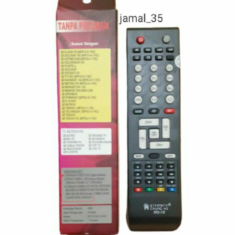 REMOTE REMOT RECIEVER PARABOLA INDOVISION/SKYNINDO/TELKOM HD-15