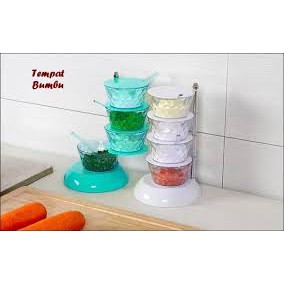Tempat Bumbu Dapur Susun Crystal / Rak Bumbu Putar Susun Serbaguna / Toples Bumbu 4 Tingkat
