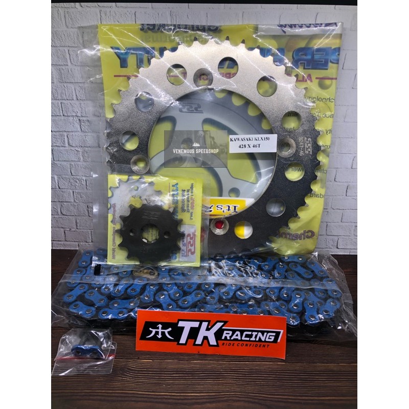 Gearset SSS 428 Rantai TK Racing Biru/Blue KLX