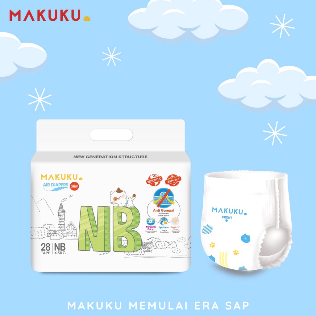 NEW! Popok Makuku Air Diapers SLIM Tape NB28 (&lt;5kg)