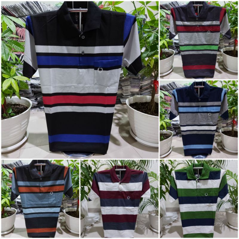 Kaos kerah garis size M - Kaos kra Persenan - Kaos wangki - kaos pria kerah - kaos kerah motif salur