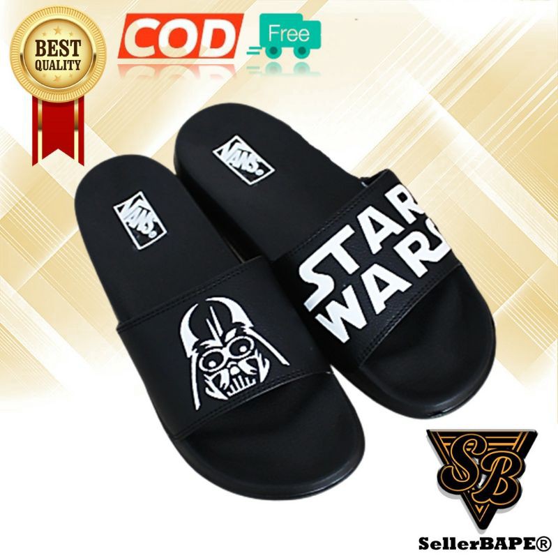 Sendal Jepit Selop Pria Wanita Vans Logo Star Wars Dark Vader Hitam Sandal Slop Murah Free Paper Bag dan masker-6
