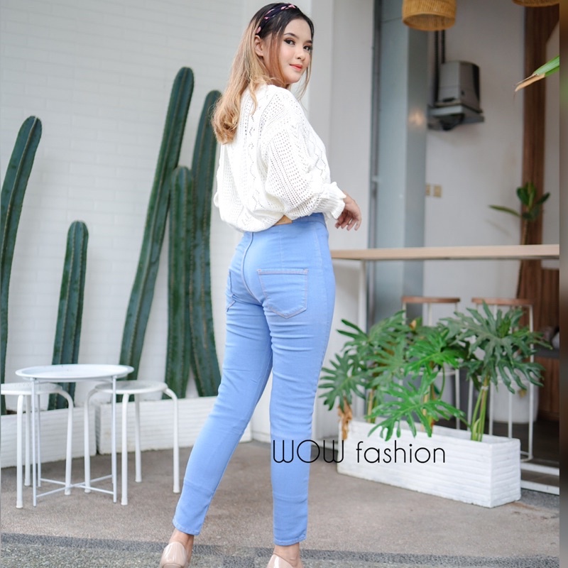 WOW-Celana Jeans Kancing 5 Aktif Streach HW// Celana Pencil Wanita//Celana Jeans Polos Streach HW//Celana Jeans Highwaist Wanita