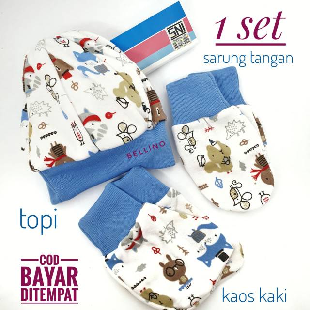 1 SET Topi Kupluk Bayi Sarung Kaki sarung tangan 3in1 Aksesoris Baby SNI Kado bayi Perlengkapan Baby