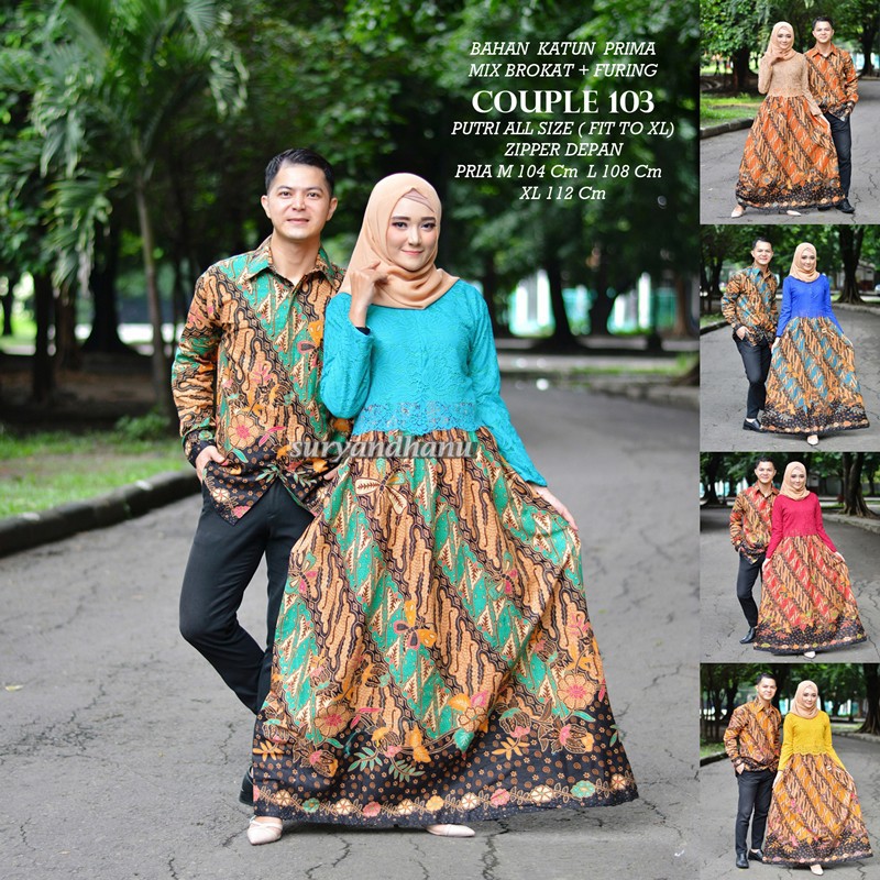 COUPLE 103 COUPLE BATIK MUSLIM BATIK CEWEK SERAGAM PESTA NIKAHAN KONDANGAN GAMIS BROKAT COUPLE GAMIS