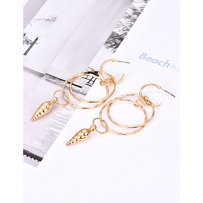 LRC Anting Tusuk Fashion Gold Alloy Circle Snail Earrings F46818