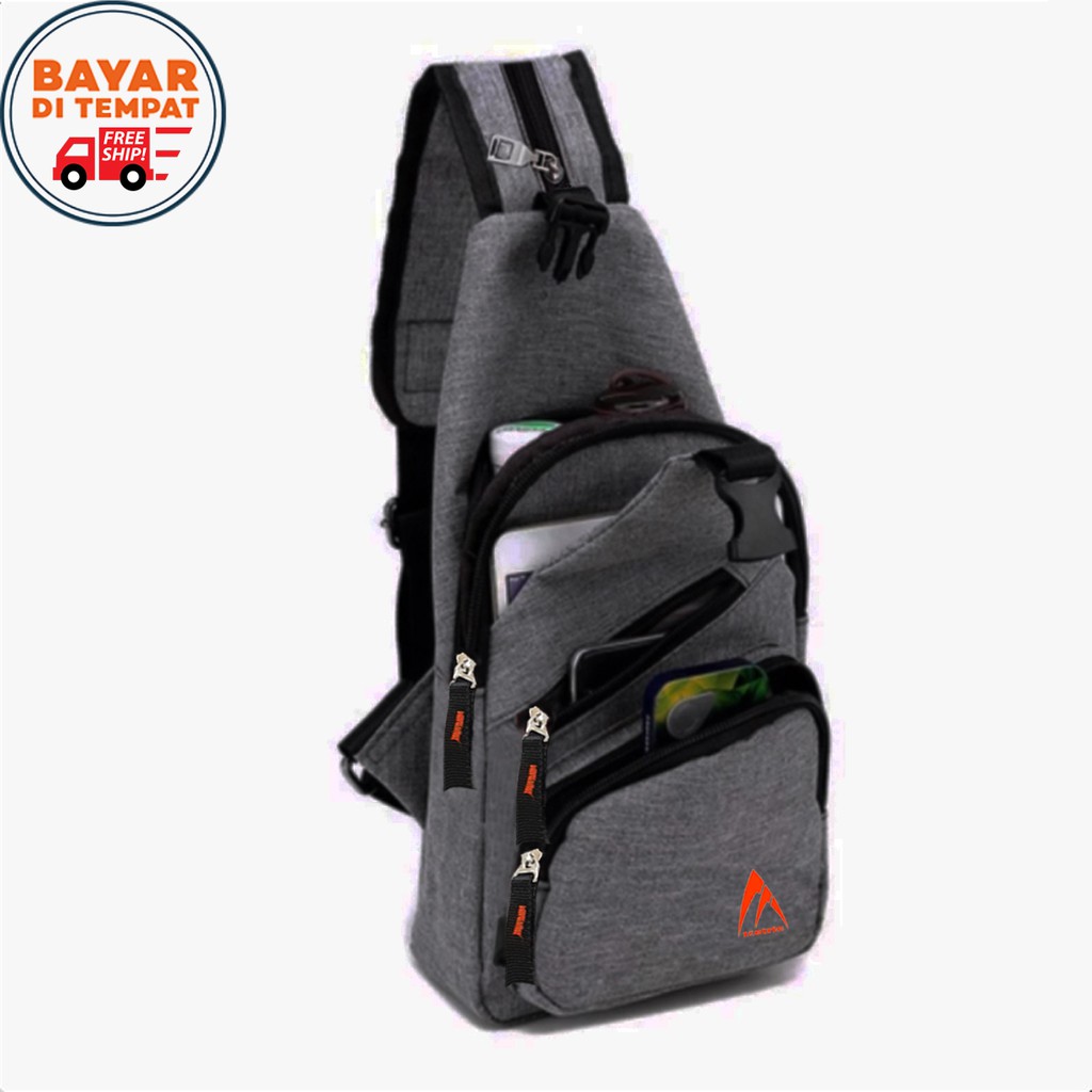 SHOPEE 7.7 BOMBASTIS SALE!! Tas Selempang Pria Wanita Sling Bag Unisex Mi1011 Tas Bahu Material Kanvas - Grey