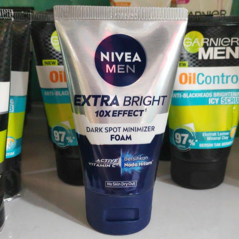 Nivea Cewek Cowok Men Extra Bright 10x Effect 100ml Dark Spot Minimizer Foam Bersihkan Noda Hitam Sabun Cuci Muka Wanita micro Serum Pria Laki Man